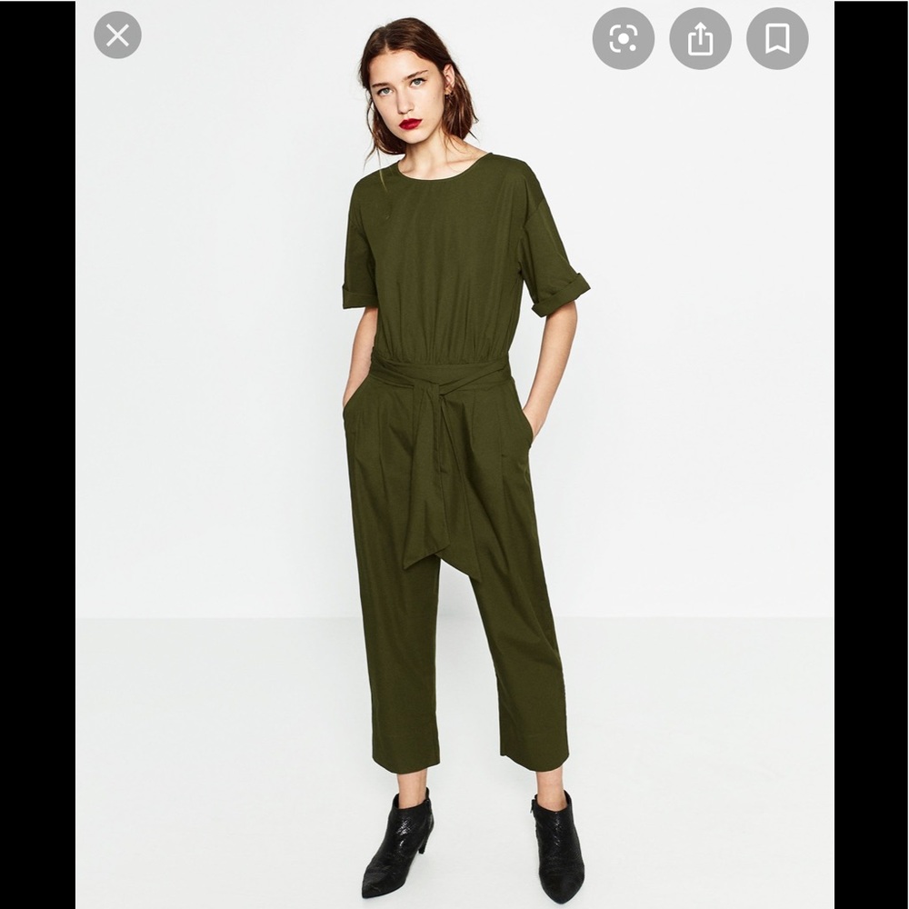 NWT! Zara Hunter Green Poplin Jumpsuit size M - Picture 1 of 6